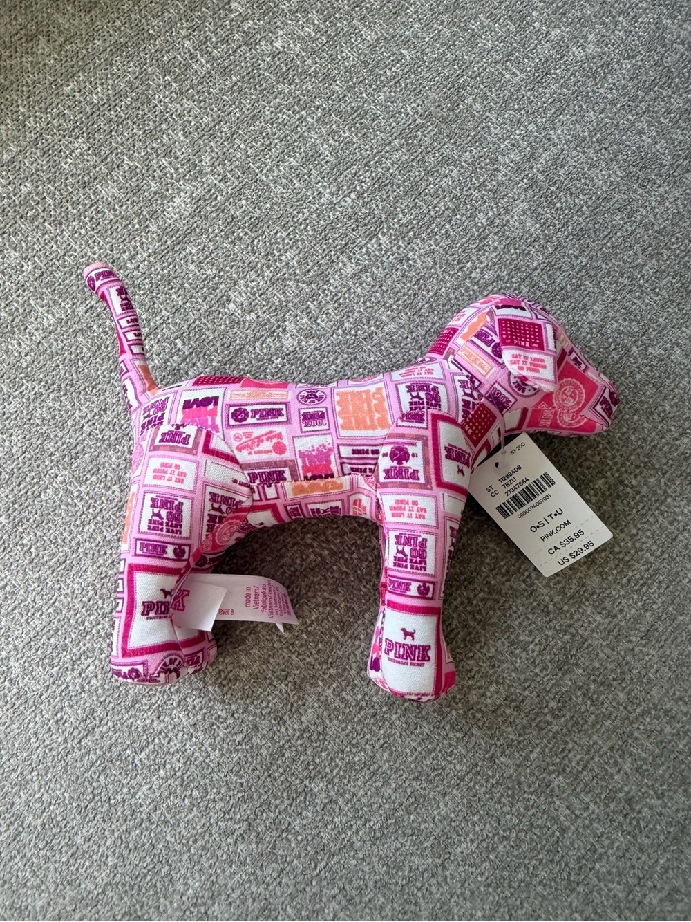 PINK Victoria's Secret Plush Dog Toy - Pink Patterned Stuffed Puppy - NEW - Picture 2 of 4
